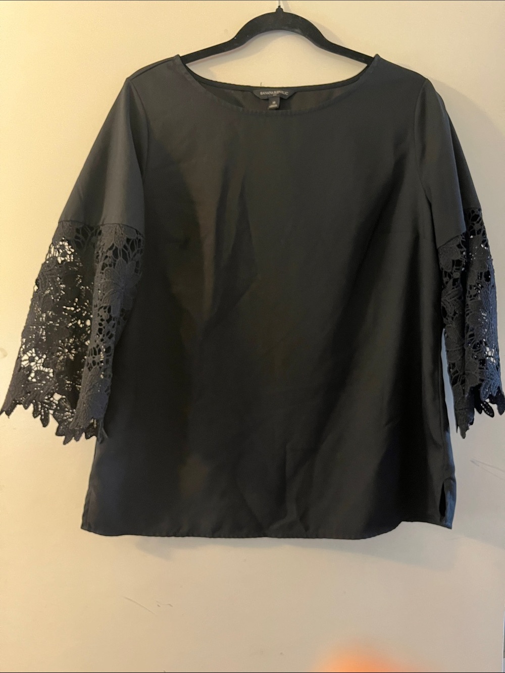 Banana Republic Black Blouse with Crochet Lace Bell Sleeves